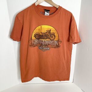 Harley Davidson Graphic T-Shirt, Medium, Orange, Lacrosse Wisconsin Short Sleeve